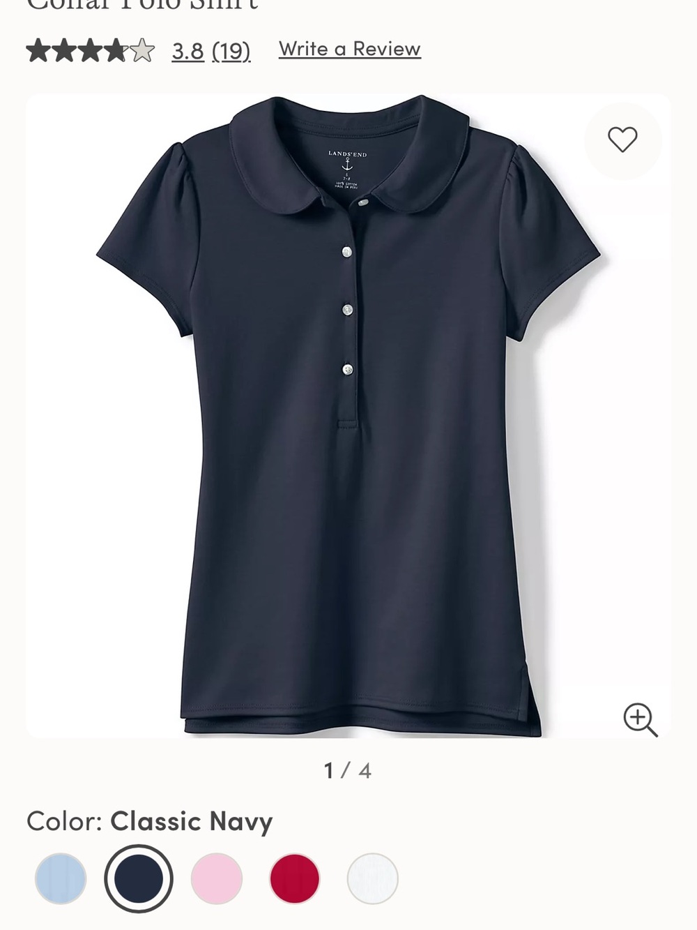 Land’s End School Uniform Girls Short Sleeve Peter Pan Collar Polo Shirt